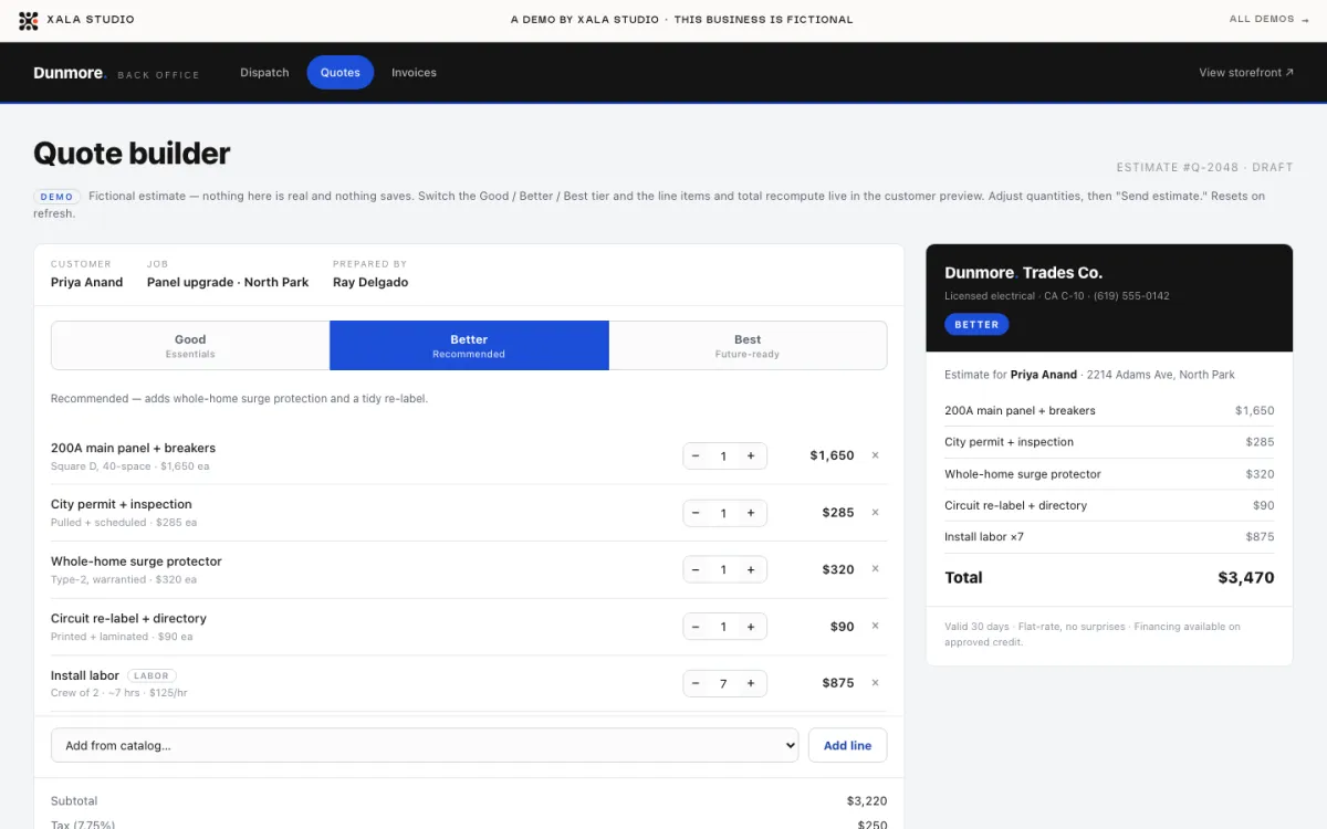 Cotizador en el sistema interno de una empresa de servicios técnicos que hicimos como demo