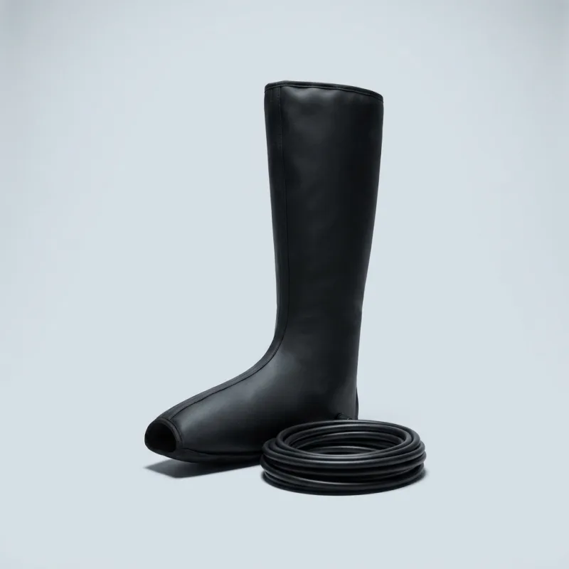 A matte black pneumatic compression recovery boot