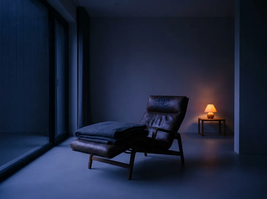 A quiet, dimly lit recovery room with a single reclined lounger